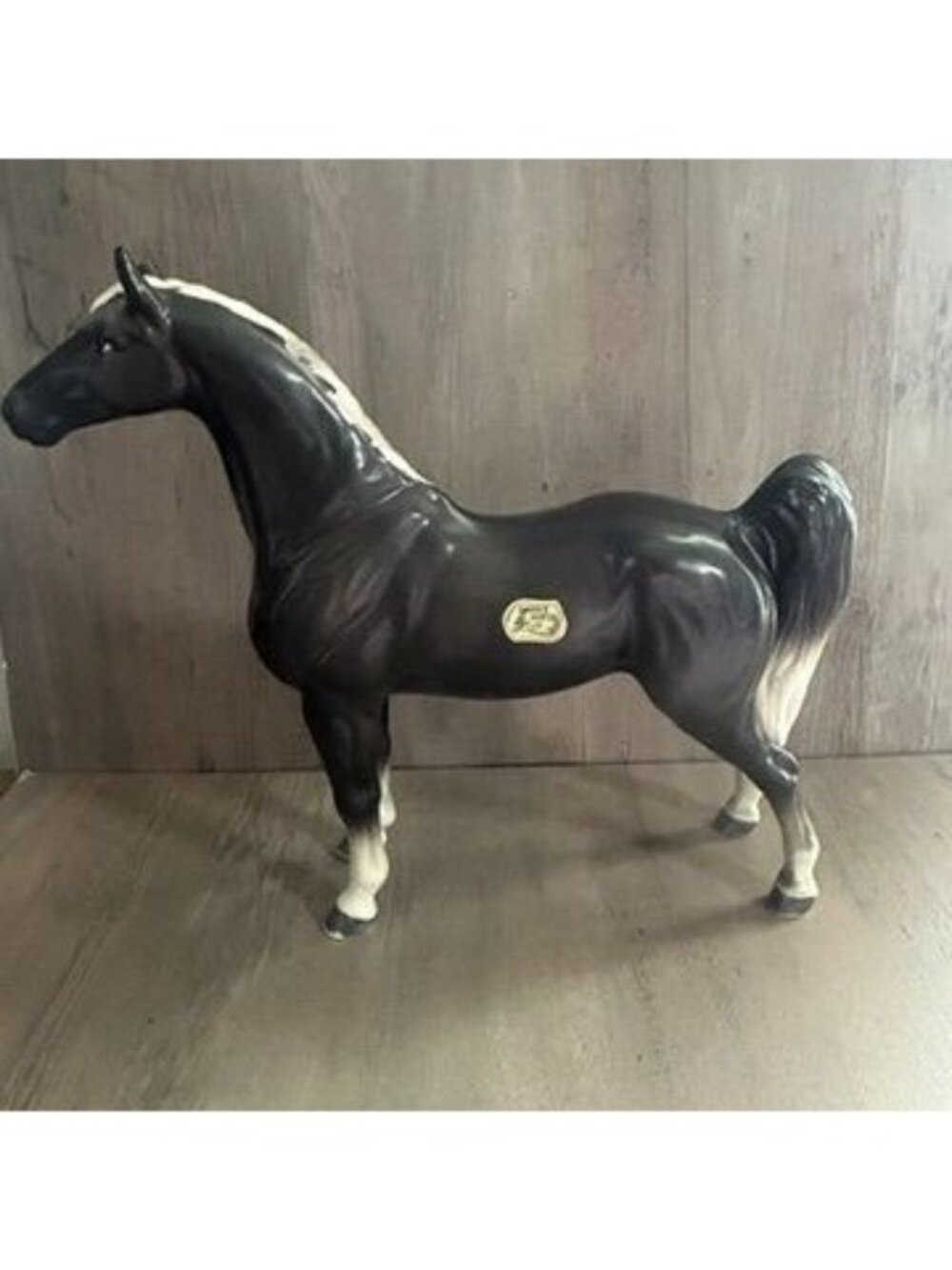 Vintage Lefton Saddle Horse Figurine Black & White Ceramic 8" Tall - RARE